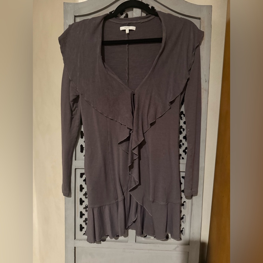 Mystree Gray Ruffled Cardigan Sz: Large - Picture 7 of 8